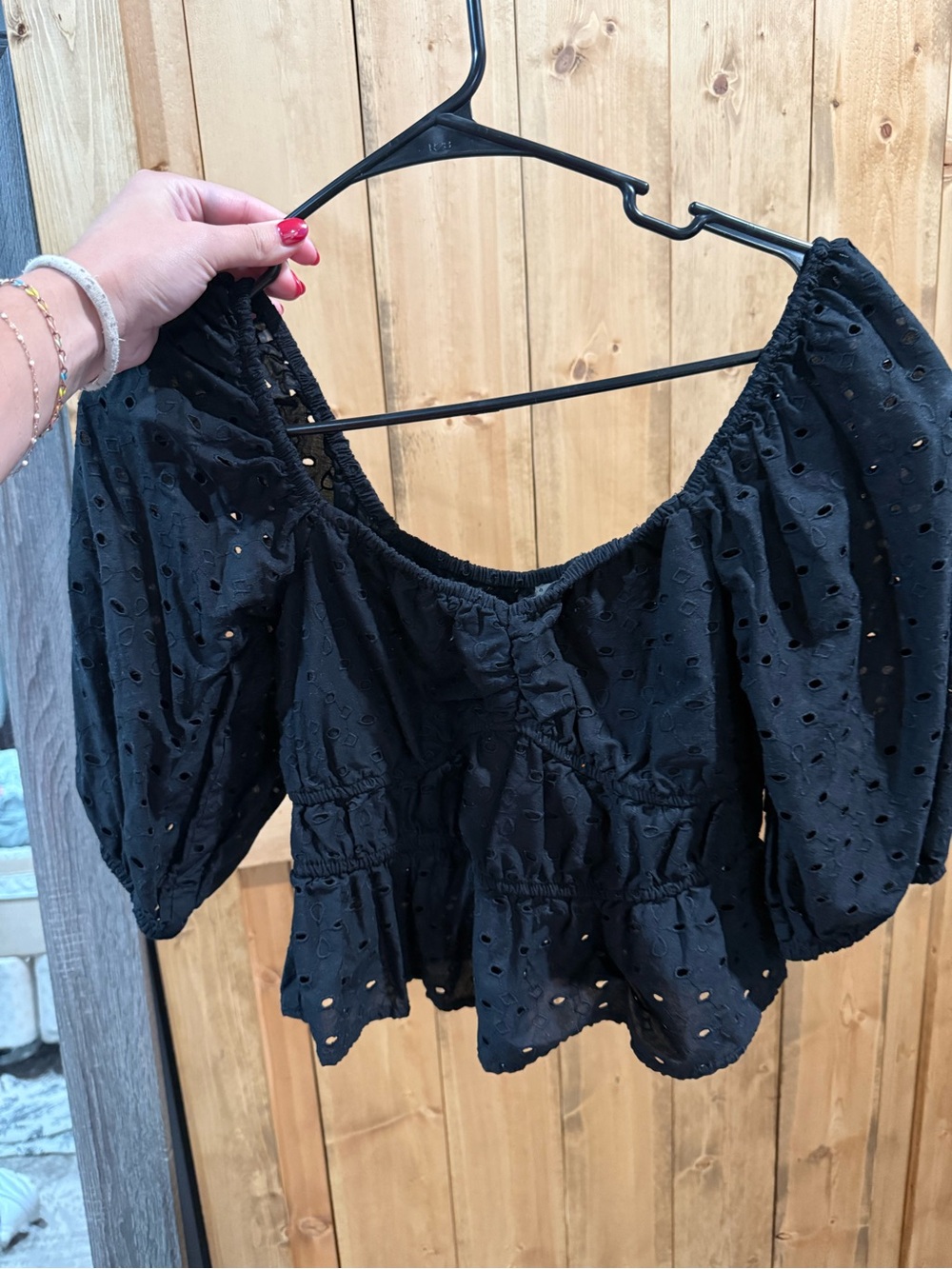 a new day Black Eyelet Off-Shoulder Peasant Top